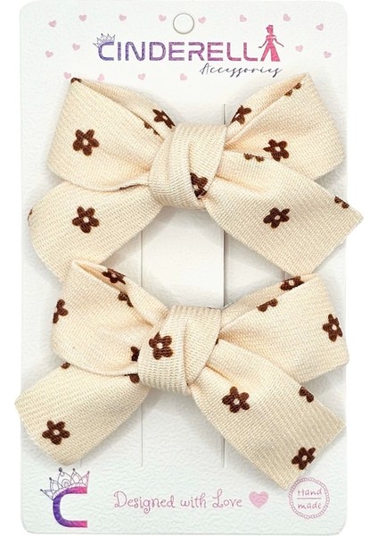 2'li Soft Bej Kahve Tonlu Kız Çocuk Fiyonk Toka Seti - Tarz Fiyonklu Kurdele Pens Bebek Saç Tokası