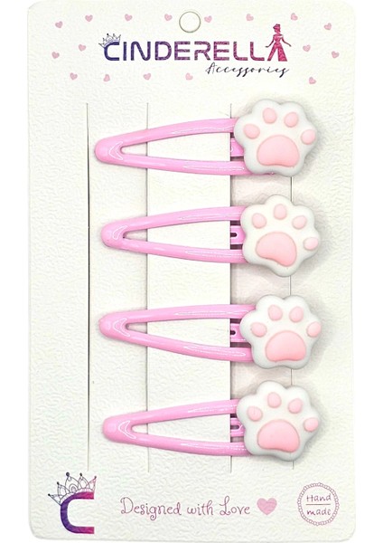 4'lü Kawaii Kedi Patisi Tasarım Çıtçıtlı Toka Seti Pembe - Çıt Çıt Yan Saç Tokası Çıtçıt Çocuk Toka