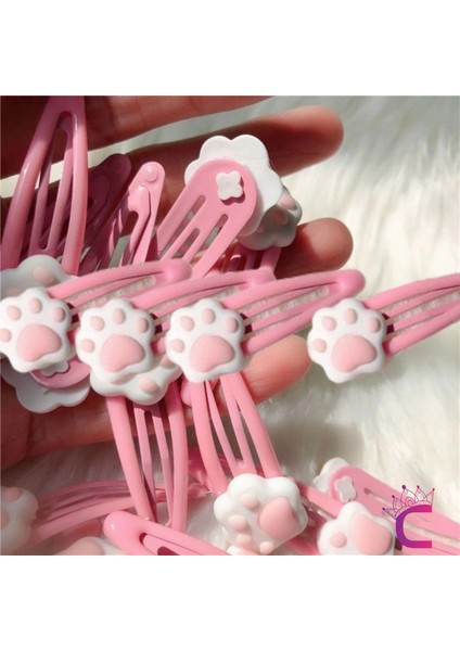 4'lü Kawaii Kedi Patisi Tasarım Çıtçıtlı Toka Seti Pembe - Çıt Çıt Yan Saç Tokası Çıtçıt Çocuk Toka modelleri