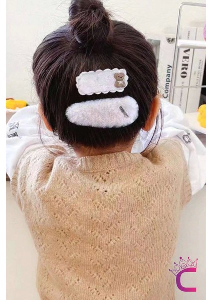 10'lu Smile Love Kız Çocuk Pens Toka Seti Bej Beyaz - Çiçekli Ayıcıklı Peluş Örgü Çıtçıt Saç Tokası fiyatları