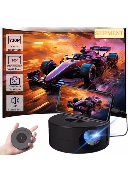 Akıllı Taşınabilir Mini LED Projektör 4K Hd 1500 Lümen Video Oynatıcısı Ev Sineması Uzaktan Kumanda