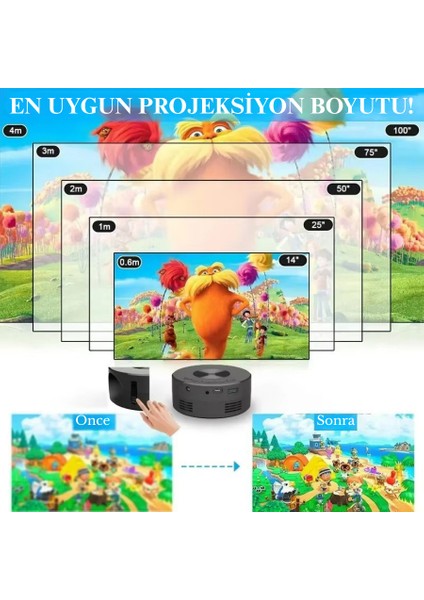 Akıllı Taşınabilir Mini LED Projektör 4K Hd 1500 Lümen Video Oynatıcısı Ev Sineması Uzaktan Kumanda fırsatları