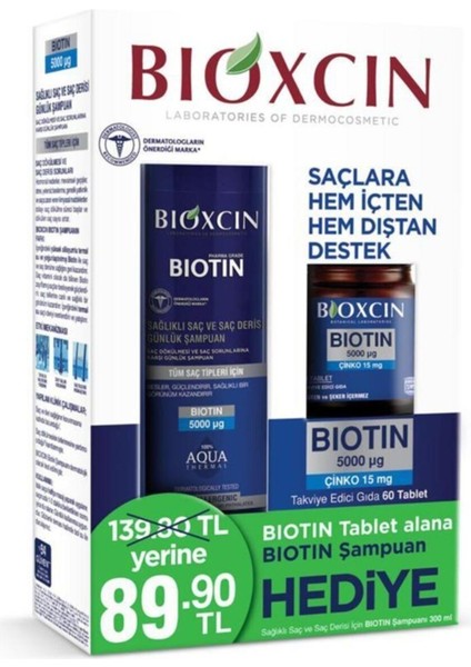 Biotin 5000 mg Takviye Edici Gıda 60 Tablet+Biotin Şampuan 300 ml