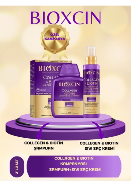 Collagen & Biotin Hacim Şampuanı 300 ml + Sıvı Saç Kremi 150 ml 2'li Set