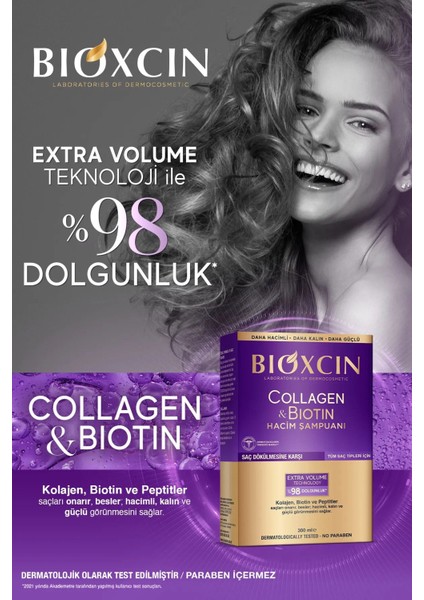 Collagen & Biotin Ekstra Hacim Şampuanı 300 ml - Kolajen Biotin İnce Seyrek Saçlar 3'lü