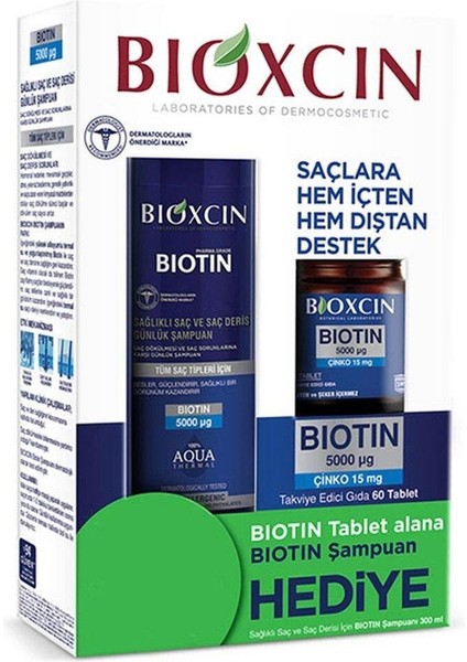 Biotin Şampuan 300 ml - Biotin ve Çinko İçeren Takviye Edici Gıda 60 Tablet Set