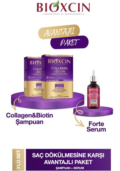 Collagen Biotin Şampuan 2 Adet - Bioxcin Forte Serum 50 ml 1 Adet