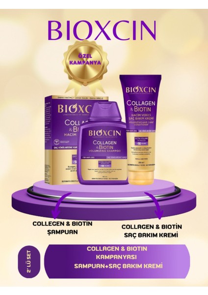Collagen & Biotin Hacim Şampuanı 300 ml - Saç Kremi 250 ml 2'li Set