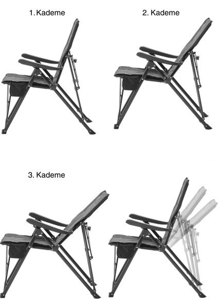 3 Kademe Yatabilen Sırtlı, Katlanabilir, Sünger Takviyeli 150 kg Kapasiteli Lüks Kamp Sandalyesi