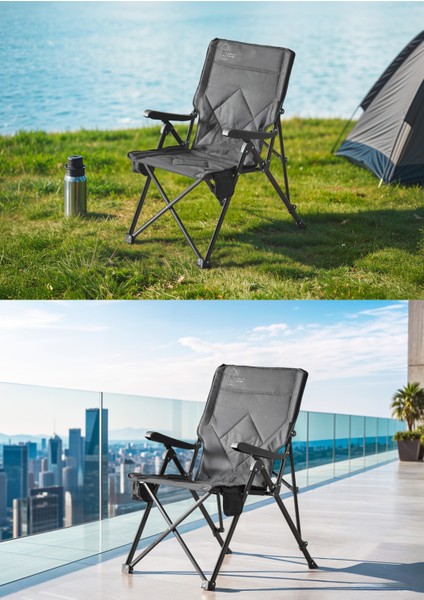 3 Kademe Yatabilen Sırtlı, Katlanabilir, Sünger Takviyeli 150 kg Kapasiteli Lüks Kamp Sandalyesi