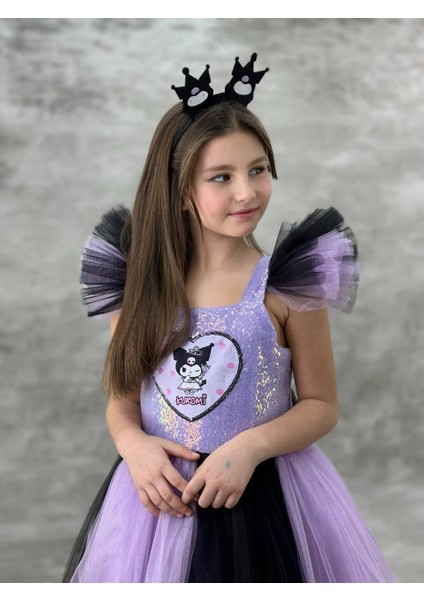 Kuromi Kostümü Kızçocuk Abiye Partı Elbise Tokalı modelleri