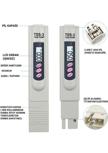 Dijital Ph ve Tds Ölçer, Su Kalite Test Cihazı, Akvaryum ve Sıvı Ölçüm Aracı