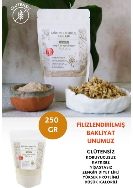 Filizlendirilmiş Glutensiz Organik Yeşil Mercimek Unu 250 G