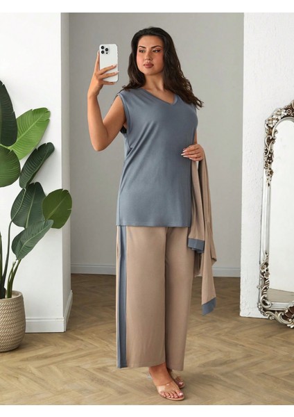 Büyük Beden 3lü Uzun Kol Hırka Atlet Alt Şeritli Viskon Takım fiyatları