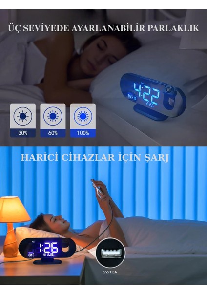 Çok Fonksiyonlu LED Projeksiyon Dijital Çift Alarmlı Saat Tarih Sıcaklık USB Şarjlı Masa Saati fiyatları