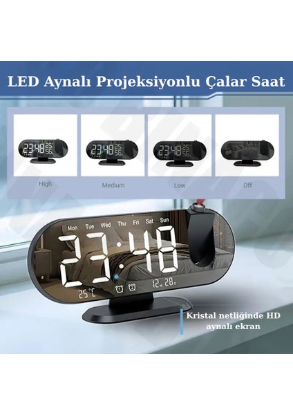Çok Fonksiyonlu LED Projeksiyon Dijital Çift Alarmlı Saat Tarih Sıcaklık USB Şarjlı Masa Saati fırsatları