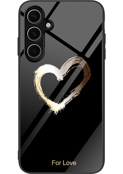 Samsung Galaxy S25+ Kılıf Temperli Cam+Pc+Tpu Telefon Koruyucu Desen Baskı-Aşk/siyah (Yurt Dışından)