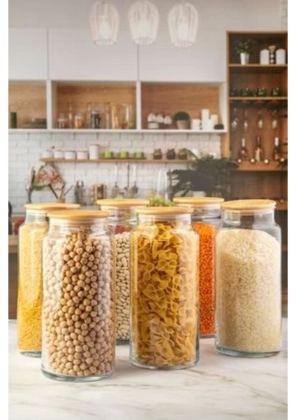 6'lı Bambu Kapaklı Vakumlu Cam Kavanozlar 1400ML Saklama ve Organizer Seti fiyatları