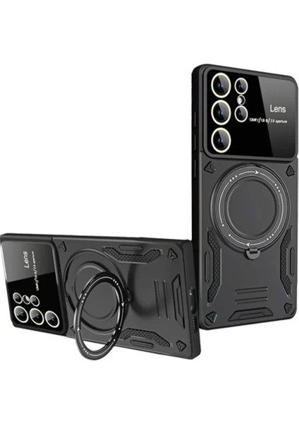 Samsung Galaxy S24 Ultra Kılıf Joy Lens Standlı Kapak - Siyah