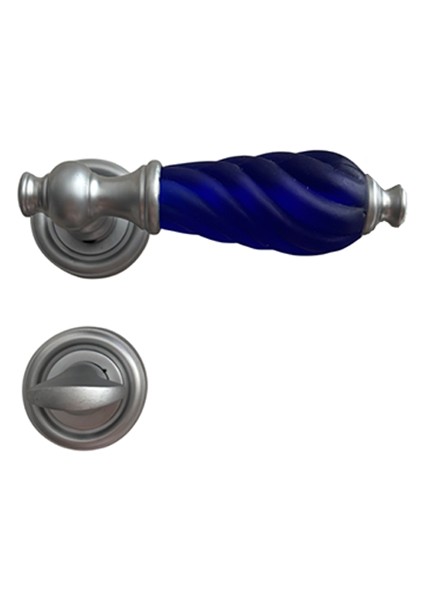 Çağla Mat Krom-Mavi Rozetli %100 Pirinç Wc Kapı Kolu, Lüks, Paslanmaz, Uzun Ömürlü, 1 Takım
