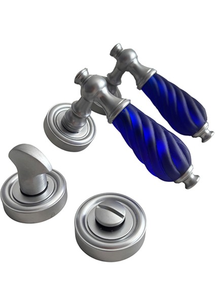 Çağla Mat Krom-Mavi Rozetli %100 Pirinç Wc Kapı Kolu, Lüks, Paslanmaz, Uzun Ömürlü, 1 Takım modelleri
