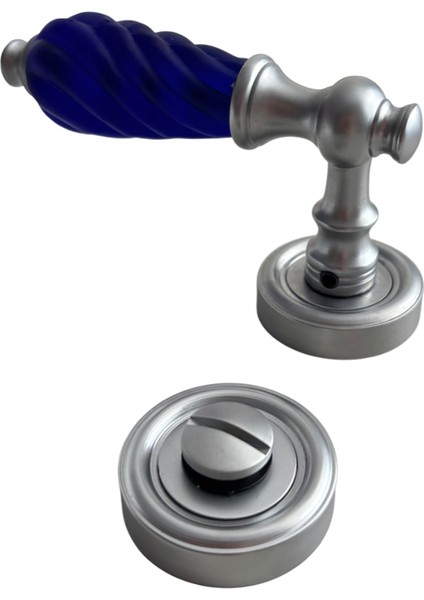 Çağla Mat Krom-Mavi Rozetli %100 Pirinç Wc Kapı Kolu, Lüks, Paslanmaz, Uzun Ömürlü, 1 Takım fırsatları