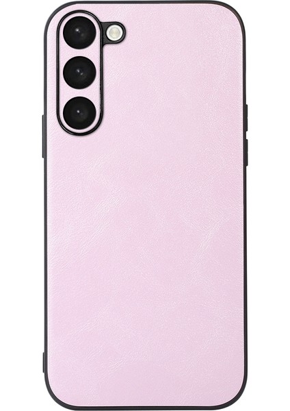 Samsung Galaxy S23+ Etkiye Dayanıklı Cowhide Doku Pu Deri Kaplama Telefon Kılıfı Sabit Pc Yumuşak Tpu Kapak Pembe (Yurt Dışından)