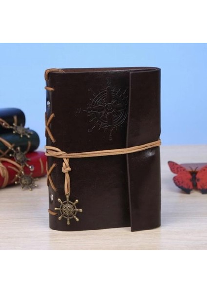 Pusula Desenli Deri Kaplı Defter