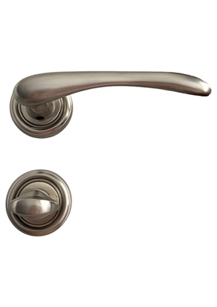 Bendio %100 Pirinç Rozetli Saten Gümüş Wc Kapı Kolu, Lüks, Paslanmaz, Şık ve Uzun Ömürlü, 1 Takım