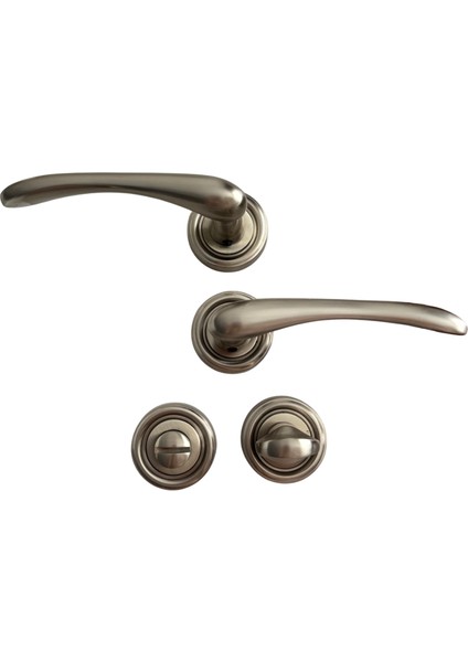 Bendio %100 Pirinç Rozetli Saten Gümüş Wc Kapı Kolu, Lüks, Paslanmaz, Şık ve Uzun Ömürlü, 1 Takım modelleri