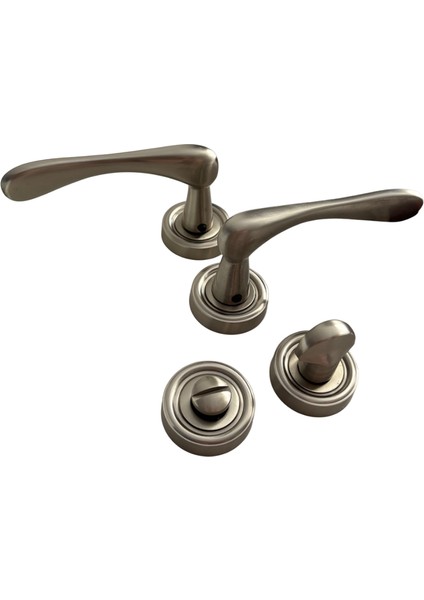 Bendio %100 Pirinç Rozetli Saten Gümüş Wc Kapı Kolu, Lüks, Paslanmaz, Şık ve Uzun Ömürlü, 1 Takım fırsatları