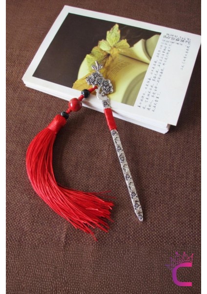 Kitap Ayıracı Tasarım Çiçekli Püsküllü Metal Saç Topuz Tokası 13CM Kız Arkadaş Sevgili Kadına Hediye fiyatları