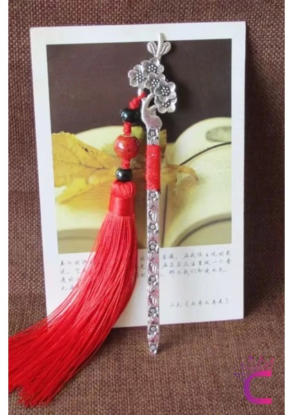 Kitap Ayıracı Tasarım Çiçekli Püsküllü Metal Saç Topuz Tokası 13CM Kız Arkadaş Sevgili Kadına Hediye modelleri