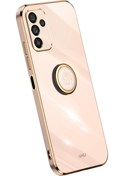 Samsung Galaxy A14 Için Xinli 5g Hassas Lens Kesme Halkası Kickstand Telefon Kılıfı Elektrapan Altın Kenar Yumuşak Tpu Kapak Pembe (Yurt Dışından)