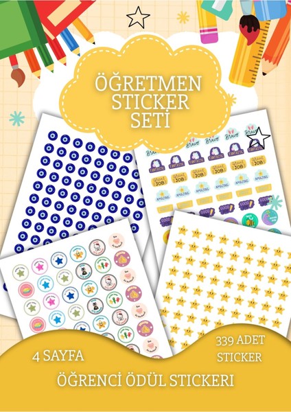 4 Sayfa Öğretmen Sticker Seti Öğrenci/ Ödül/ Ödev Stickerı/a4 Boyutu