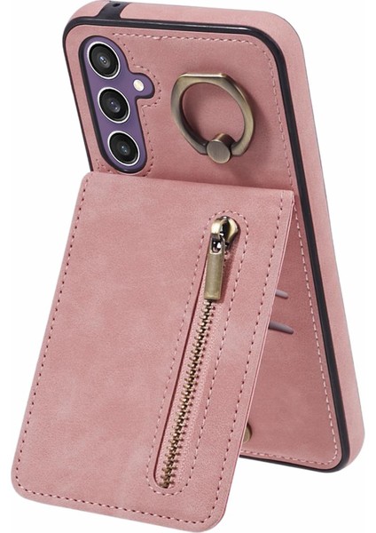 Samsung Galaxy S24 Kılıf Cüzdan Retro Pu+Tpu Kickstand Anti-Damla Telefon Kapağı-Pembe (Yurt Dışından)