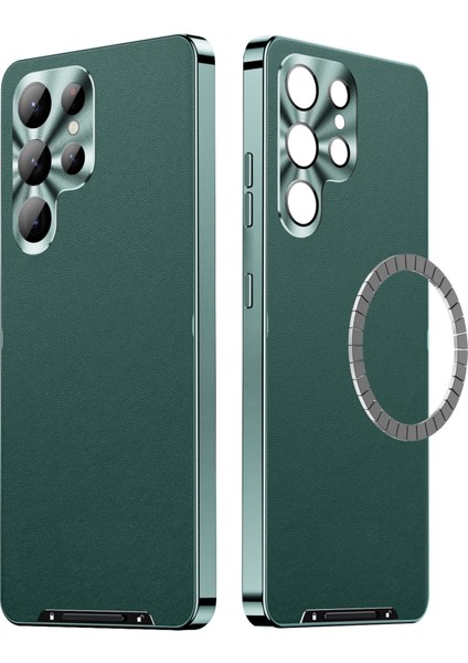 Samsung Galaxy S23 Ultra Mat Kılıf Pu Deri+Sert Pc Manyetik Telefon Kapağı-Yeşil (Yurt Dışından) modelleri
