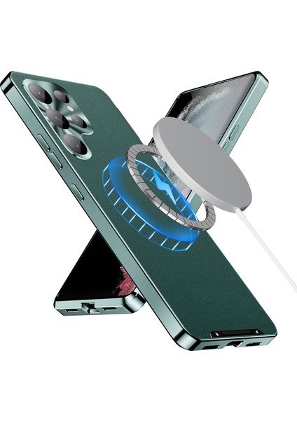 Samsung Galaxy S23 Ultra Mat Kılıf Pu Deri+Sert Pc Manyetik Telefon Kapağı-Yeşil (Yurt Dışından) indirimleri