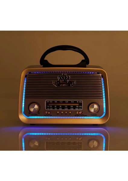 Kahverengi Nostaljik Eskitme Tasarımlı Bluetooth Radyo 301 Fm Sd Kart Aux