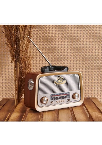 Kahverengi Nostaljik Eskitme Tasarımlı Bluetooth Radyo 301 Fm Sd Kart Aux modelleri
