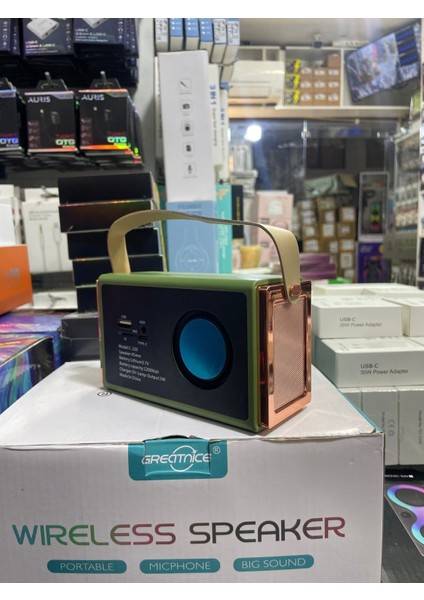 Yeşil Taşınabilir Dış Mekan Retro Hoparlör, Yüksek Ses Kalitesi