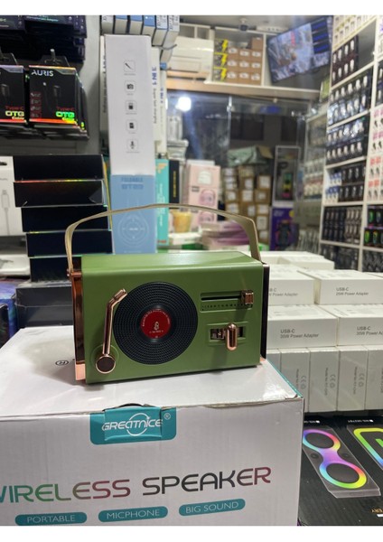 Yeşil Taşınabilir Dış Mekan Retro Hoparlör, Yüksek Ses Kalitesi