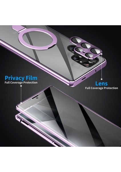 Samsung Galaxy S24 Ultra Kılıf Manyetik Kickstand Gizlilik Temperli Cam + Mat Pc Arka Telefon Kapağı-Mor (Yurt Dışından) fırsatları