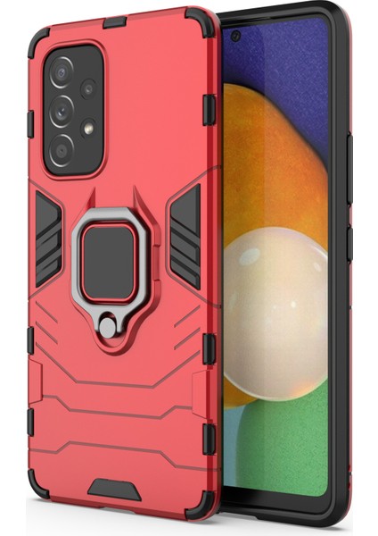 Samsung Galaxy A53 5g-Red Için Ring Kickstand Hard Pc+Yumuşak Tpu Heavy Derect Shockroof Defender Telefon Kılıfı (Yurt Dışından)