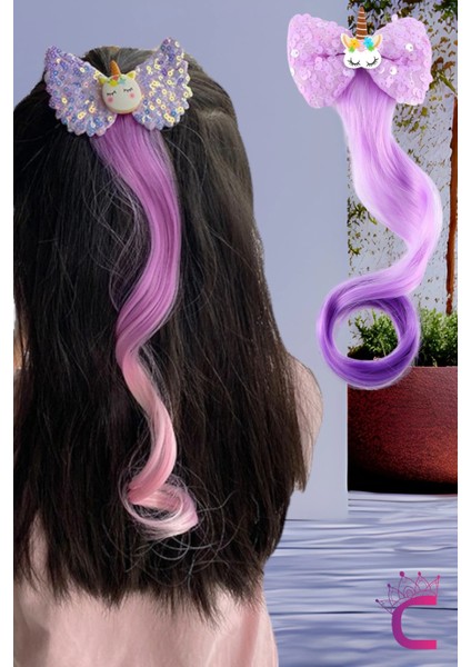 Unicorn Fuşya Pullu Kız Çocuk Saç Postiş Toka - Hediyelik Takma Saç Aksesuar At Kuyruğu Pens Toka modelleri