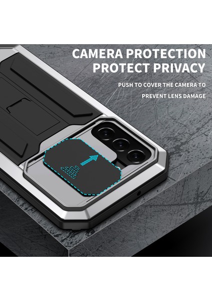 2. Nesil Kickstand Tasarımı Kayar Kamera Kılıfı Düşmeyi Önleyici Toz Geçirmez Metal+Silikon+Pc Kasası ve Samsung Galaxy S22+5G-GÜMÜŞ Için Dahili Temperli Cam Ekran Koruyucusu (Yurt Dışından) fiyatları