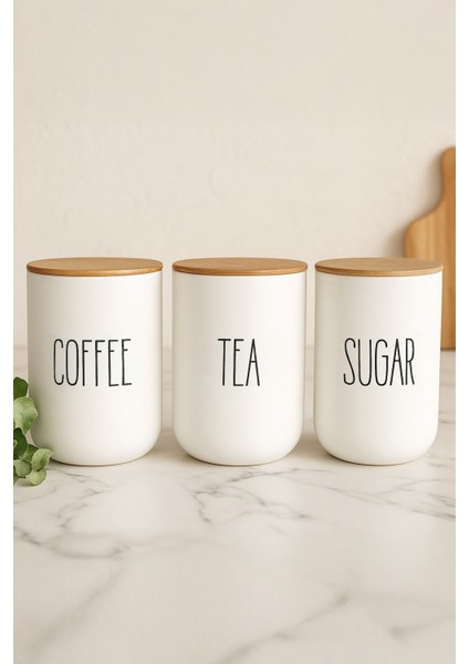 3'lü Vakumlu Bambu Kapaklı Beyaz Kavanoz Seti 1000ML Çay,şeker,kahve fırsatları