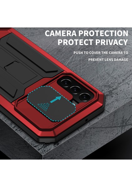 Samsung Galaxy S22+5G-KIRMIZI Için 2. Nesil Kickstand Tasarımlı Kayar Kamera Kılıfı Düşmeyi Önleyici Toz Geçirmez Metal+Silikon+Pc Kasası ve Dahili Temperli Cam Ekran Koruyucusu (Yurt Dışından) fiyatları