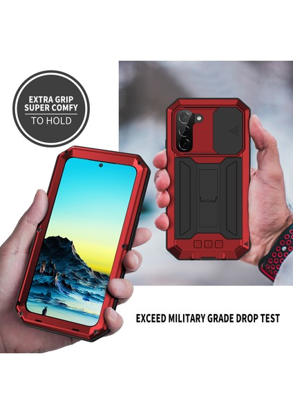 Samsung Galaxy S22+5G-KIRMIZI Için 2. Nesil Kickstand Tasarımlı Kayar Kamera Kılıfı Düşmeyi Önleyici Toz Geçirmez Metal+Silikon+Pc Kasası ve Dahili Temperli Cam Ekran Koruyucusu (Yurt Dışından) fırsatları