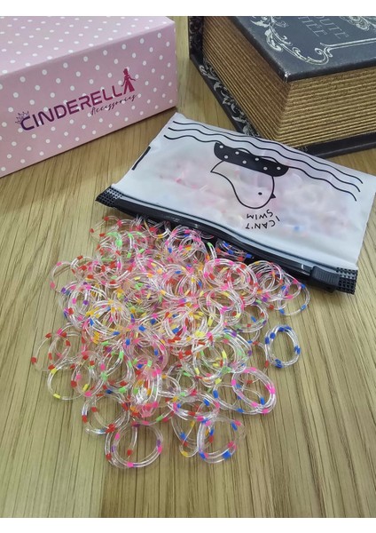 300'LÜ Çantalı Dayanıklı Perma Lastik Toka Seti - Çocuk Bebek Şeffaf Neon Renkli Saç Örgü Lastiği